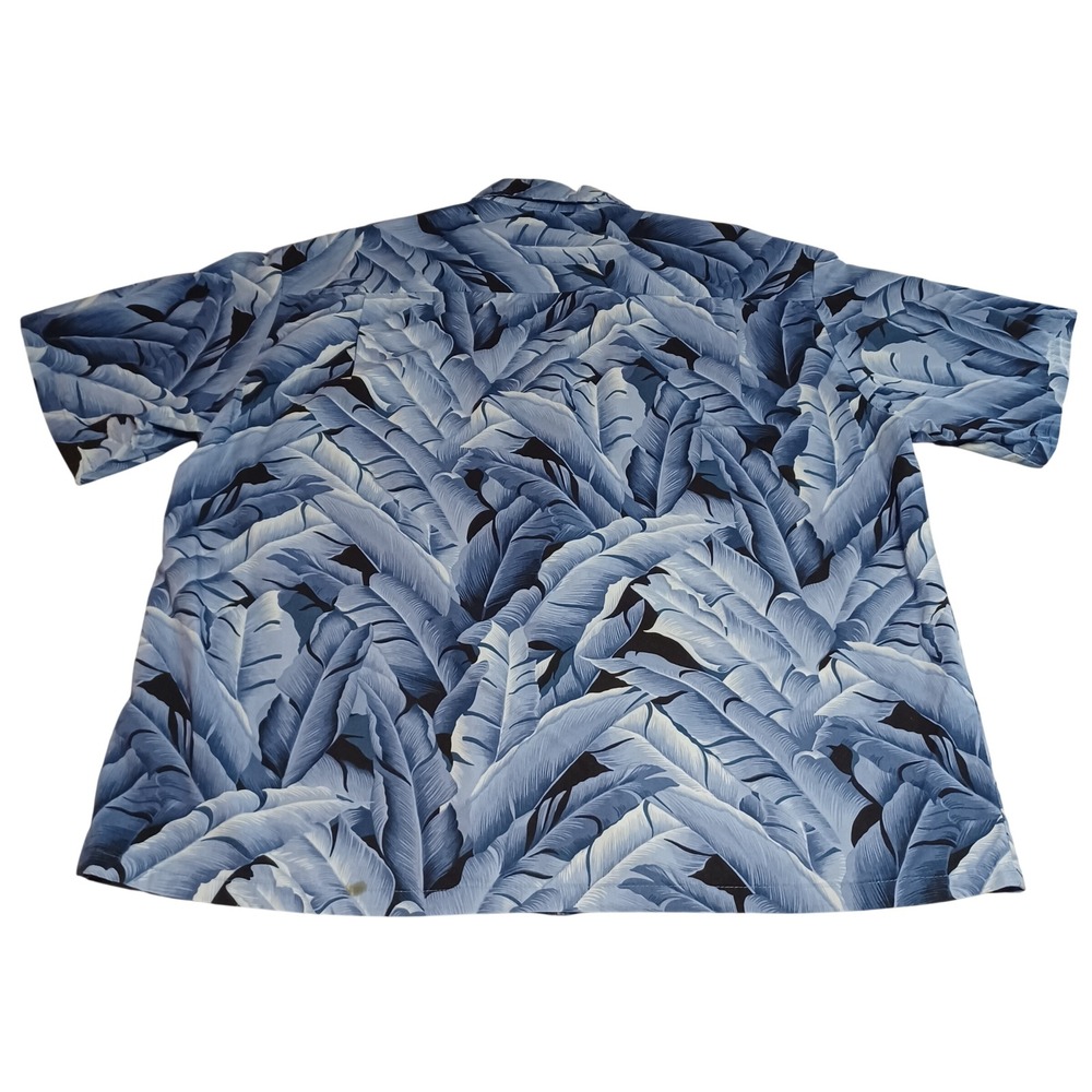 Pacific Legend Hawaiian Shirt Mens Blue Banana Leaf Print Button Dwn Made in USA